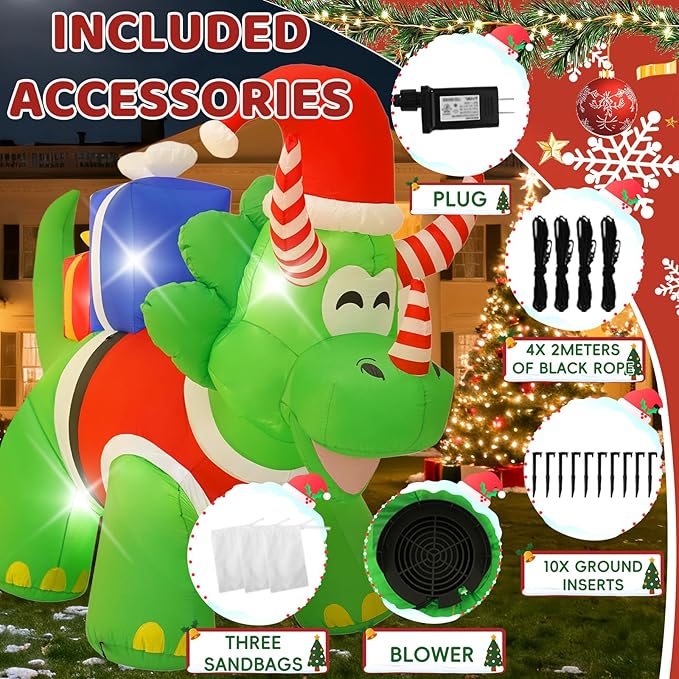13FT Triceratops Inflatable Decoration with Built-in LED Lights, Christmas Outdoor Inflatable Decoration for Lawn, Yard, Garden, Patio