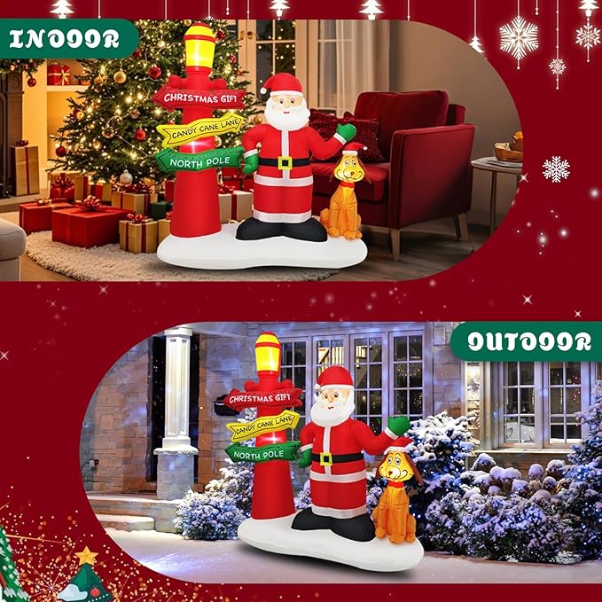 Inflatable Christmas Decorations Blow Up 6FT Santa Claus Take Dog Under Street lamp Inflatables Xmas Party Set Decor for Yard Garden Lawn Outdoor Ornaments
