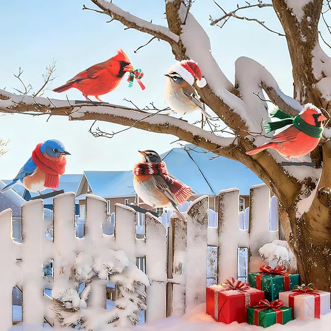 HUYIENO 5PCS Vibrant Metal Bird Decorations Christmas Fence Decor Colorful Garden Birds for Fences, Patio & Outdoor Decor for Christmas Ornament