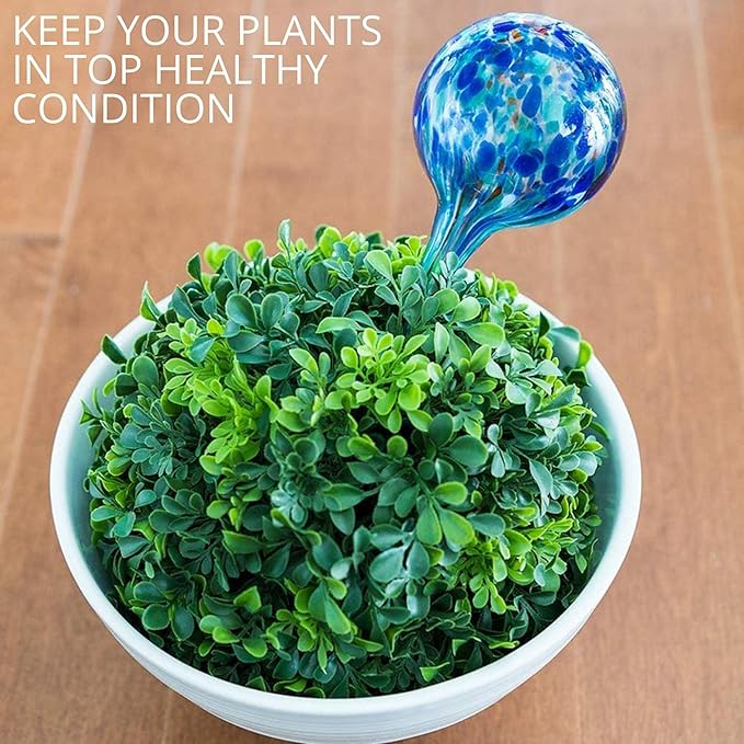 2 Large 3 Small Glass Plant Watering Globes - Plant Watering Devices - Plant Watering Bulbs - Self Watering Spikes - Self Watering Planter Insert - Free Moisture Meter Cotswold Homeware