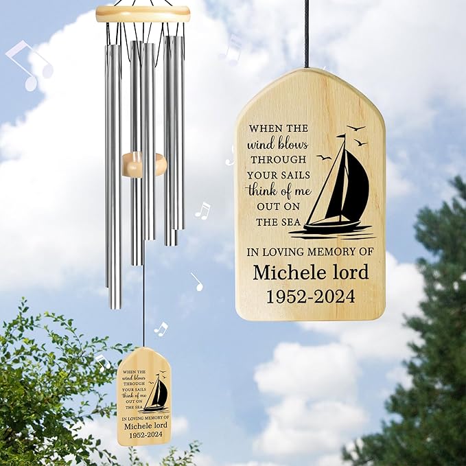 Sailing Sympathy Wind Chime | Personalized Memorial Wind Chimes | Sailboat Memorial Sympathy Gift | Bereavement Gift | Condolence Gift | Funeral Gift | Loss of Father, Husband or Grandpa