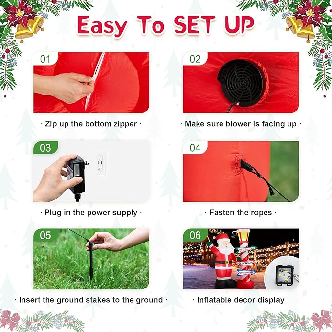eUty 7ft Christmas Inflatable Outdoor Decoration Lighted Santa with Lamp Post Sign Decor Waterproof Christmas Blow Up Yard Decorations for Xmas Holiday Party Yard Garden Lawn Decor
