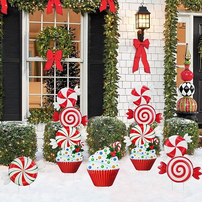 Christmas Outdoor Decoration, Courtyard Garden Wooden Stake Outdoor Decoration, Courtyard Gift Candies, Cakes, Desserts Fun Stacking Wooden Stakes, Lawn