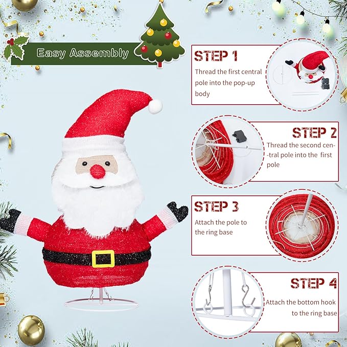 Lighted Santa Claus Christmas Decorations, Collapsible Battery Operated Santa Claus with Build in 20 LED Lights for Xmas Holiday Indoor Outdoor Lawn Yard Garden Decor