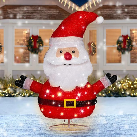 Lighted Santa Claus Christmas Decorations, Collapsible Battery Operated Santa Claus with Build in 20 LED Lights for Xmas Holiday Indoor Outdoor Lawn Yard Garden Decor