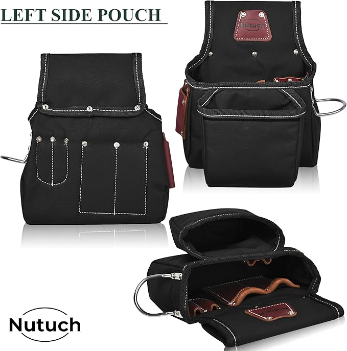 Nylon and Leather Tool Belt | Nylon Tool Pouch | Carpenter | Construction | Framers | Electrician Tool Belts | Drywall Tool Bags (BLACK)