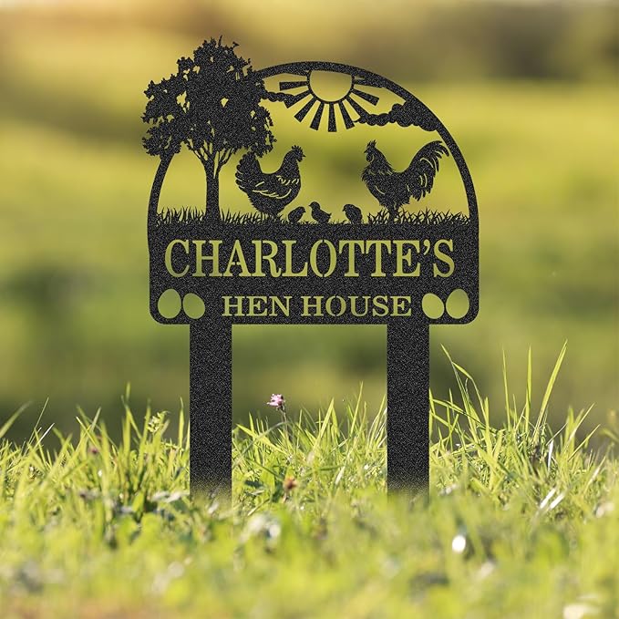 Personalized Metal Chicken Coop Sign, Custom Name Chicken Coop Signs for Outside, Decorative Garden Stakes, Metal Yard Art, Backyard Farmhouse Decor, Chicken Gifts for Women Man Color01