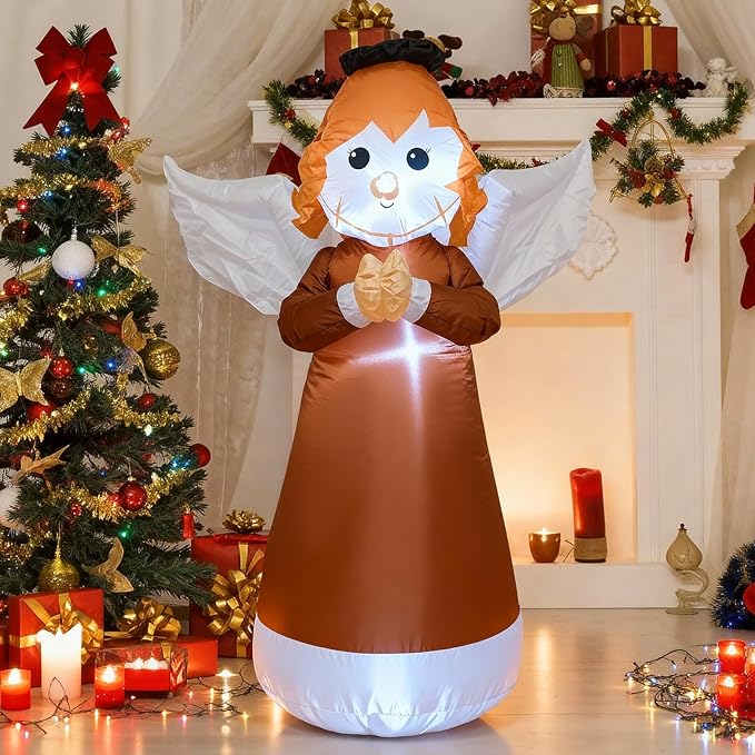 TRMESIA 4FT Inflatable Christmas Angel Indoor Outdoor Decoration with Bright LED，Holiday Yard Decor or Home School Church Garden Lawn Xmas Blow up Decor