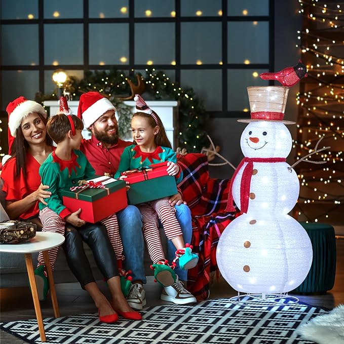 4FT Lighted Snowman Outdoor Christmas Decorations, Pop-Up Christmas Décor with Build-in 100 LED Lights, Collapsible Snowman with Top-Hat Scarf, Decoration for Porch Lawn Entryway