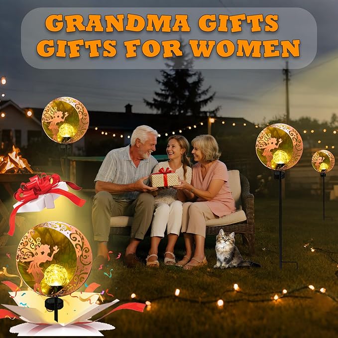 Unique Birthday Gifts for Women Mom Grandma,Solar Fairy Garden Lights Outdoor Decor,Housewarming Gifts New Home for Patio, Lawn, Yard, Pathway