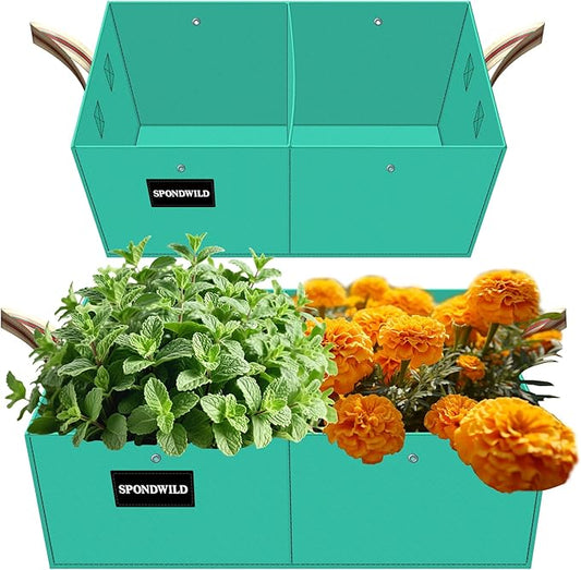 (BFCM Deal 2 Pcs 8 Gallon Rectangle Grow Bags for Growing Vegetables, Reusable Plant Containers for Herbs, Flowers and Fruits, Green