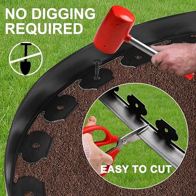 1.5 Inch Garden Edging Border 100FT, Plastic Edging for Landscaping with 120pcs Spikes