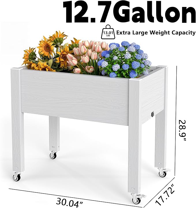 EasyUp Horticulture Raised Garden Bed with Legs, Divisible Raised Resin Planter Box for Backyard, Patio, Balcony, with 4 Legs, 4 Swivel Lockable Wheels(Ashen,30.04 * 17.72 * 28.9)