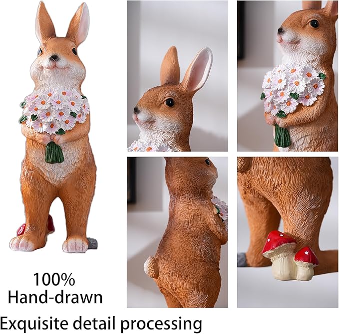 Garden Rabbit Statue Outdoor Decor- 13.38" Indoor/Outdoor Resin Bunny Decor - Ideal Gift for Gardeners and Occasions (Large)