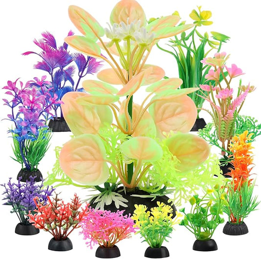 Fish Tank Accessories Aquarium Decorations Plastic Plants, 11cs Small Goldfish Turtle Tank Decorations Artificial Plants, Aquarium Decor Colorful Grass Plant