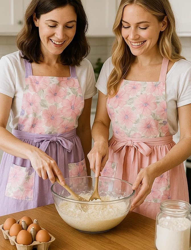 Vintage Pinafore Apron Dress for Women with Pockets Cute Floral Chef Aprons for Kitchen Cooking Baking Gardening