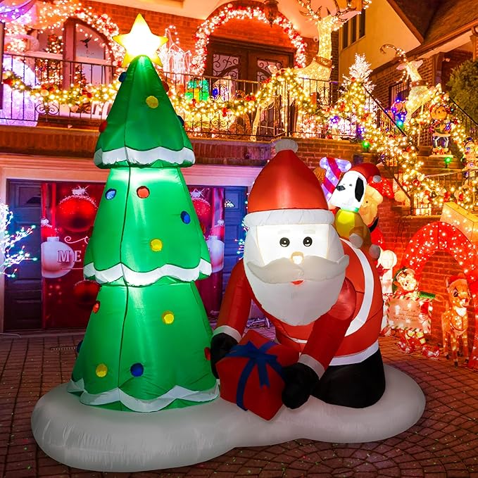 Sunnyglade 6.6 Ft LED Inflatable Christmas Santa and Tree Holiday Outdoor Decoration, Built-in LED Lights
