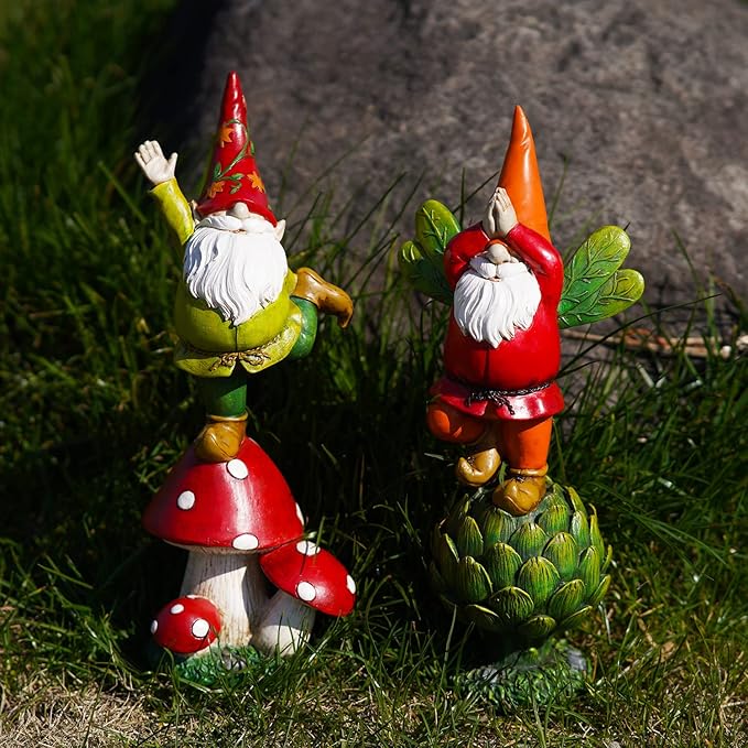 Topadorn Vegetable Garden Gnome Standing on Mushroom, Outdoor Decor for Yard & Patio, Funny Christmas & Holiday Statue Gift