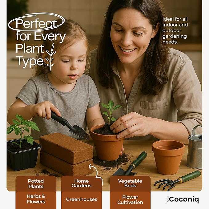 Premium Coco Coir Bricks 2 Pack - Lightweight Cocopeat for Garden Soil, Compressed Coconut Fiber Brick for Potting, Gardening, Planting, Seed Starting, Indoor & Outdoor Plants, Set of 2