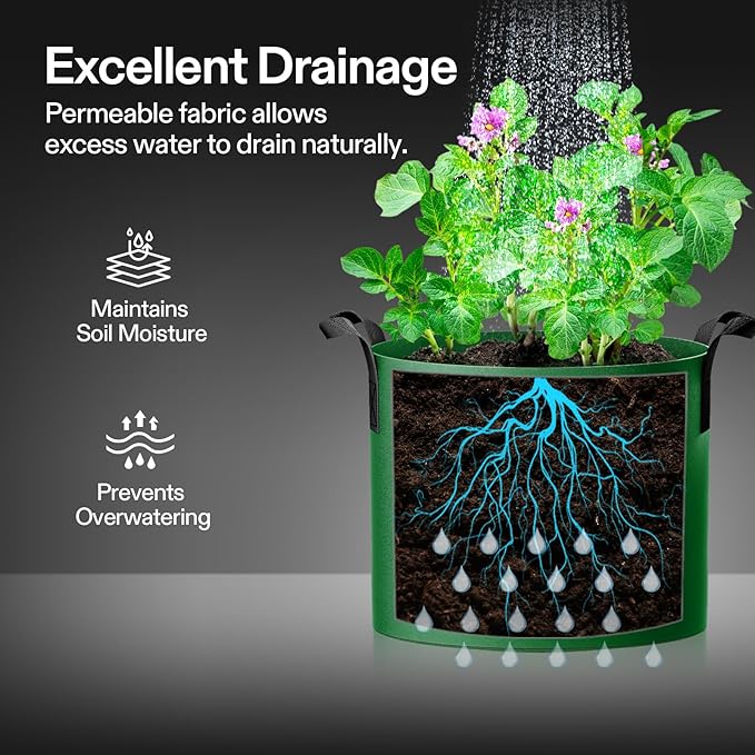 VIVOSUN 5-Pack 10-Gallon Colored Grow Bags, 350G Thick nonwoven Fabric Pots with Handles for Flowers, Fruits and Vegetables