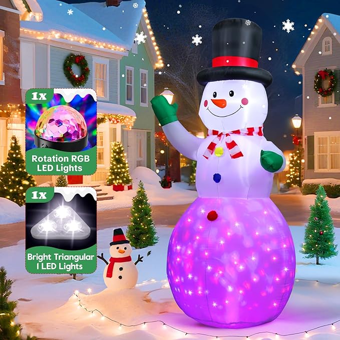 Christmas Inflatable Outdoor Decorations, with Rotating Colored Light+LED Lights, Large Blow Up Yard Decor,Christmas Party Outdoor, Yard, Garden, Lawn Winter (6.5FT Snowman+3 Colors Light)