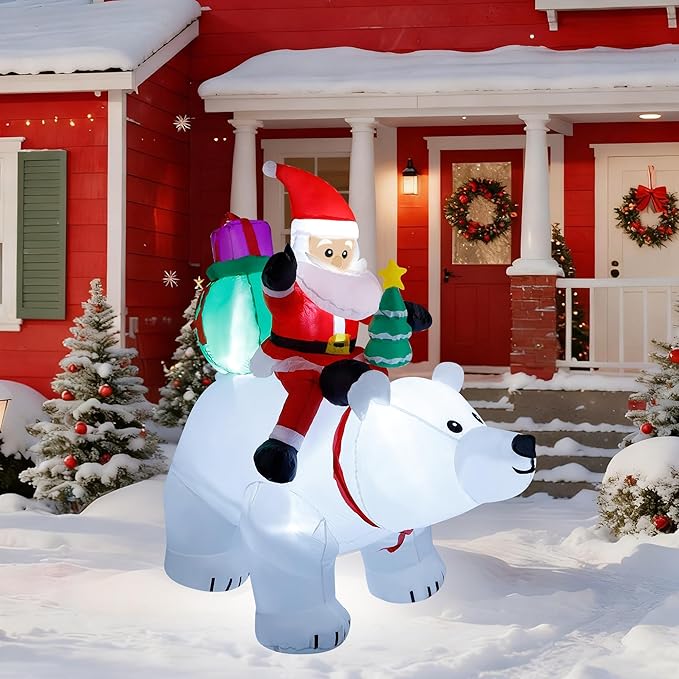 DR.DUDU 6 Ft Christmas Inflatable Santa Claus with Polar Bear and Christmas Tree, Build-in LED Lights Blow up Xmas Inflatables Decoration for Yard Garden Lawn Holiday Party
