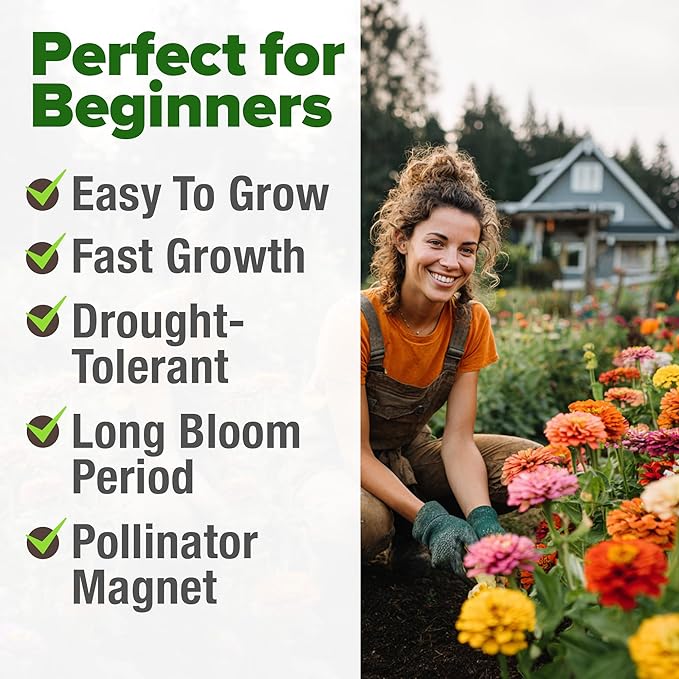 HOME GROWN Zinnia Dahlia Seeds Pack for 2026 – 524 Non GMO Flower Seeds | Vibrant Zinnia Elegans for Pollinator Gardens, Borders & Containers | Easy-to-Grow Outdoor Blooms