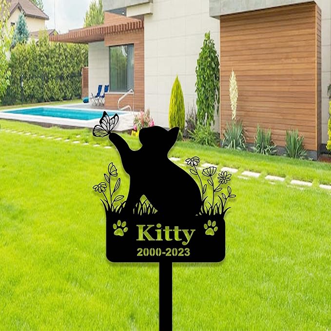 Custom Cat Memorial Stake Sign Metal Cat Grave Marker Cat Garden Decor Remembrance Stake Personalized Cat Name Yard Stake Pet in Heaven Loss of Cat Sympathy Gift