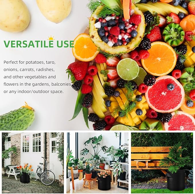 5 Pack 15 Gallon Grow Bags, Heavy Duty Thickened Nonwoven Fabric Pots with Handles, Planter Grow Bags for Vegetables/Flower/Plant/Fruits, Black