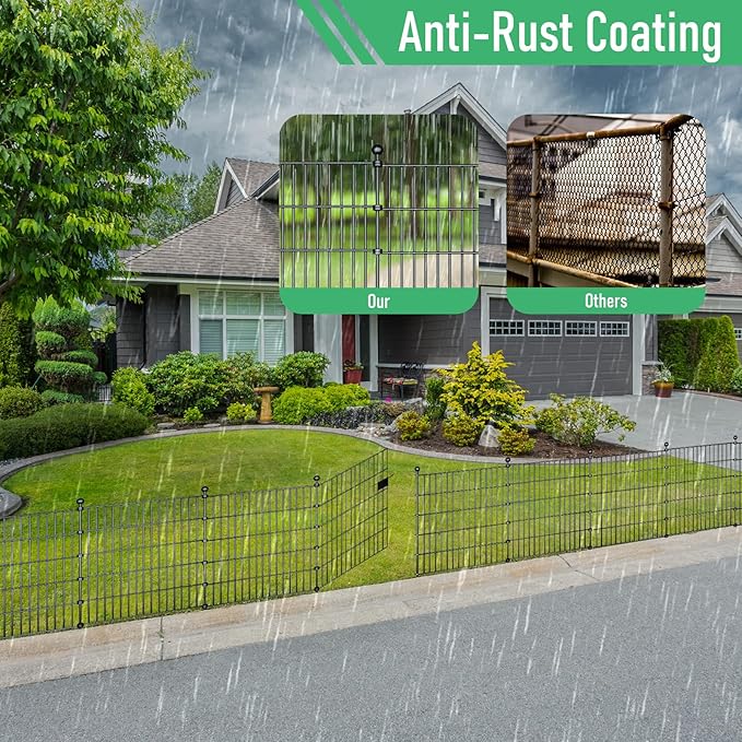 10 Panels Garden Fence Dog Fence Outdoor for Yard,32in H x 23.6ft L Rustproof Metal Fencing with Ground Stakes|No Dig Temporary Animal Proof Containment for Pets/Rabbits|Durable Patio Security Panels