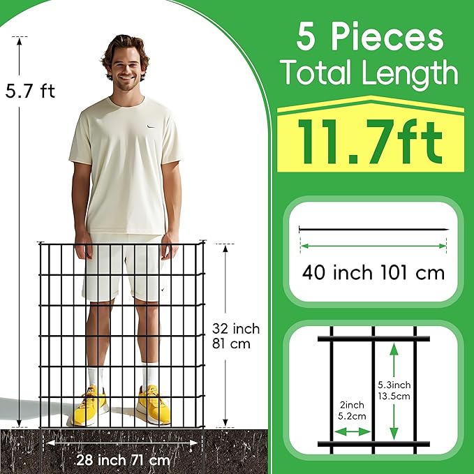 ARIFARO Decorative Garden Fence 5 Panels 32in(H) x28in(W) No dig Animal Barrier Fencing,Pet Fence Rustproof Metal Wire Fencing Panel Border for Dog,Rabbits, and Patio