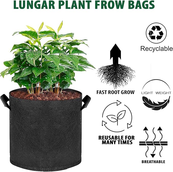 [2025 Upgraded] Plant Grow Bags - 20 Gallon 5 Packs Planter Pot, Thickest Aeration 300G Non-Woven Fabric, Reinforced Handles for Weatherproof Nursery Pot, Enhanced Double Seam