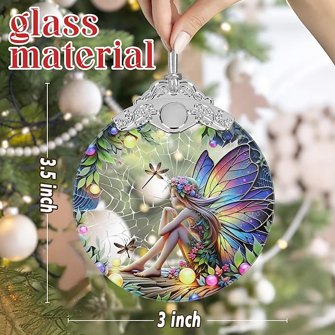 Fairy Ornament - Stained Glass Hanging Decor - Christmas Tree Decor - Gift for Friends & Sisters