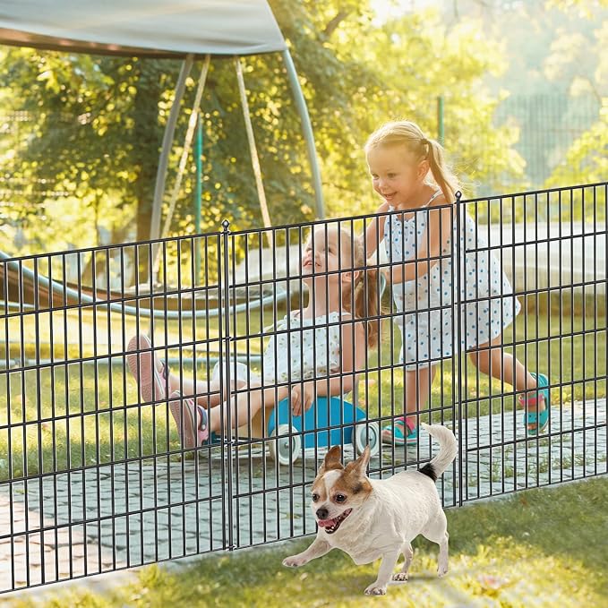 5 Panels No Dig Garden Fence, 32 in(H) X12.1 ft(L) Metal Fence Panels, Thickened Rustproof Garden Fencing, Animal Barrier for Dogs, Rabbits, and Patio