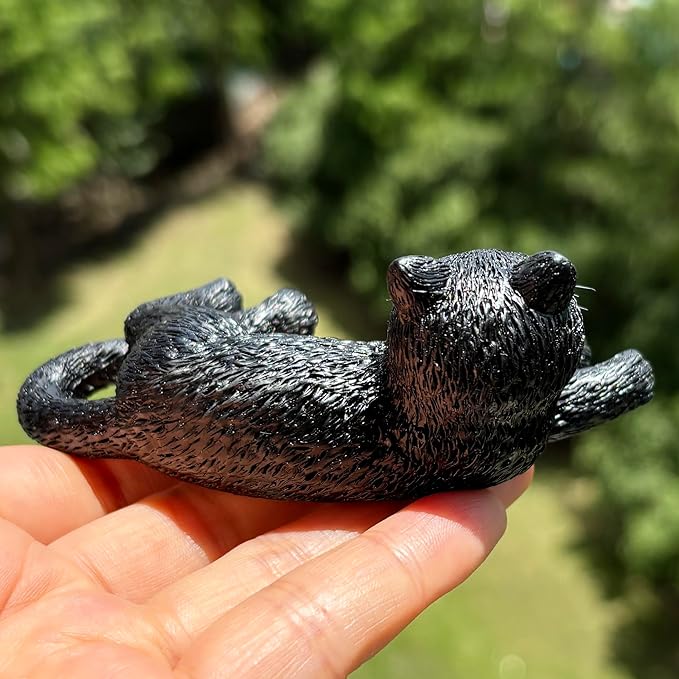 Mini Resin Cat Statue, Simulated Feline Figurine, Black Kitten Sculpture for Home Decor Kitty Pet Memorial Statue for Garden