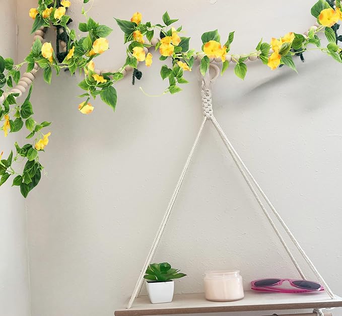 FERIAL Artificial Vines 15Feet Silk Flower Garland for Outdoors Yellow Morning Glory Vine Artificial Flowers Hanging Plants Garland Fake Green Plant 2Pcs for Wall Fence Indoor Wedding Banquet Decor