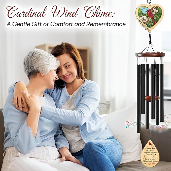 FLAGWIX Sympathy Gifts for Loss of Loved One - Christmas Memorial Wind Chimes for Outside 32in - Cardinal Gifts for Women Men, Bereavement Gift idea, in Memory of a Loved One Mother Father Husband