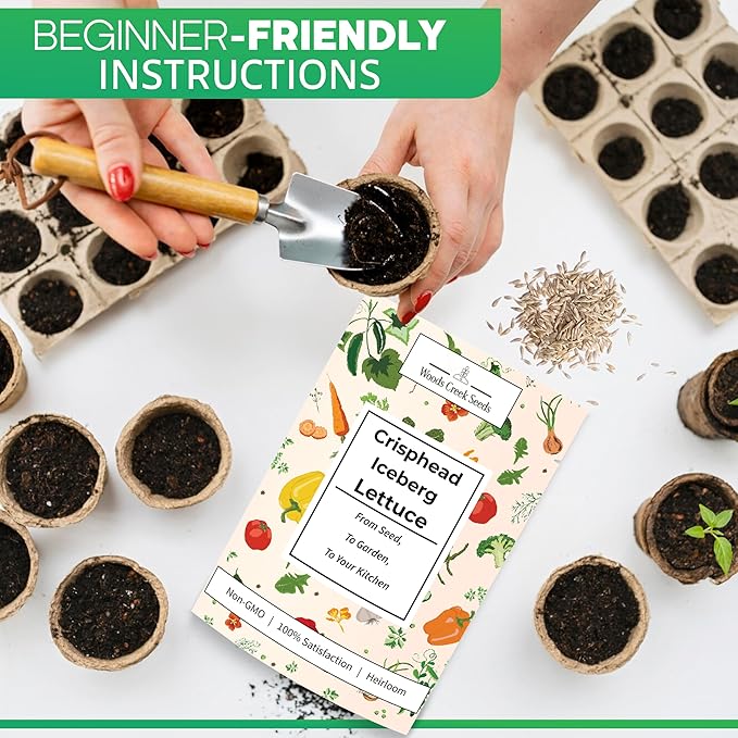 Woods Creek Seeds: Crisphead Iceberg Lettuce Seeds for Planting - Over 950 Non-GMO Heirloom Seed for Growing Indoors or Outdoors - Beginner-Friendly Ice Berg Lettuce Seed for Home Gardeners