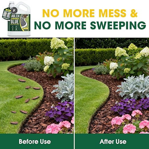GloGlo Mulch Glue 1 Gallon, No Dilution Needed Ultra-Stick Rock Glue for Landscaping, Gravel Binder Non-Toxic Rubber Mulch Lock Adhesive, Heavy Rain Windproof for Gardens, Pea Gravel Stabilizer