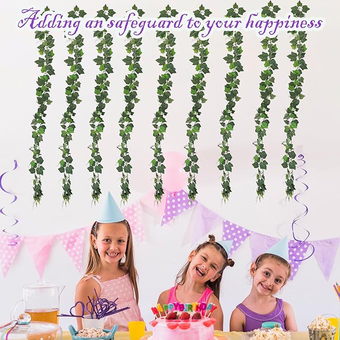 2Pack 14Ft Flame Retardant Artificial Grape Leaves Flexible Fake Green Plants Vines Ivy Garland Wreath Silk Hanging Rattan Bedroom Wedding Party Garden Wall Table Front Door Ceiling Decor (Grape)