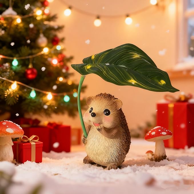Solar Garden Statues Hedgehog Garden Decor Figurine Lights with Umbrella for Outside,Yard Decorations Outdoor Patio Decor,Gardening Gifts for Thanksgiving Christmas Mother's Day