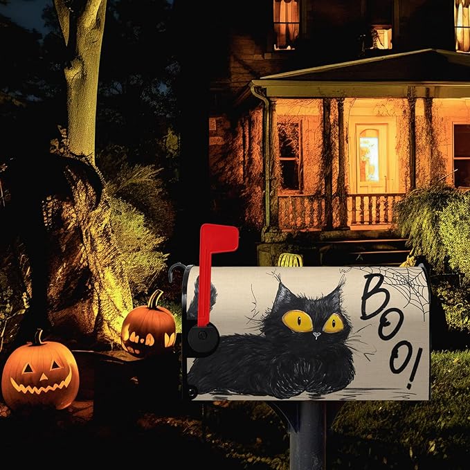 Halloween Cat Mailbox Covers - Magnetic Boo Mailbox Wraps - Standard Size Spider Net - Garden Decorations - 21" X 18"