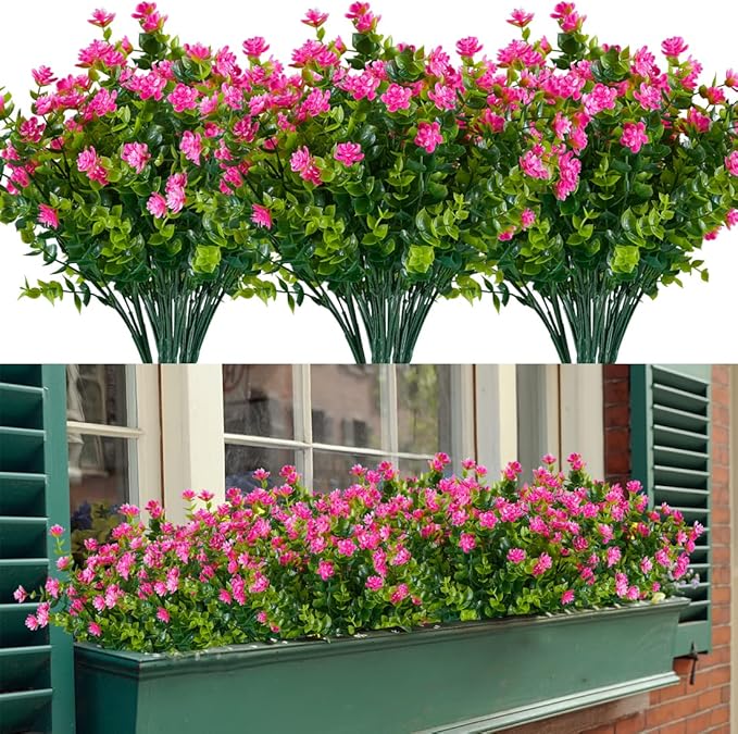 20 Bundles Artificial Flowers, Fake Artificial Greenery UV Resistant No Fade Faux Plastic Plants for Wedding Bridle Bouquet Indoor Outdoor Home Garden Kitchen Office Table Vase(Pink)