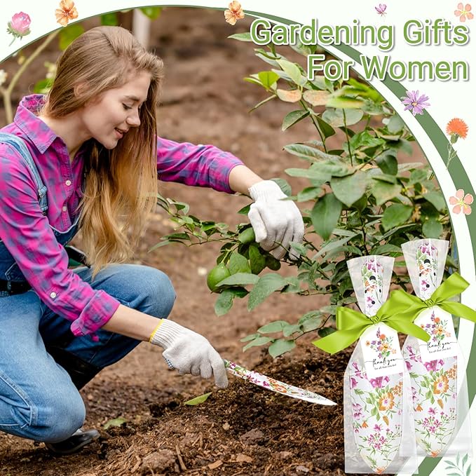 Capoda 12 Sets Floral Garden Shovels Bulk Gardening Gift for Women Thanksgiving Garden Tools Floral Hand Heavy Duty Trowels Thank You Cards with Bags for Christmas Mom Birthday Teacher(Green,Classic)