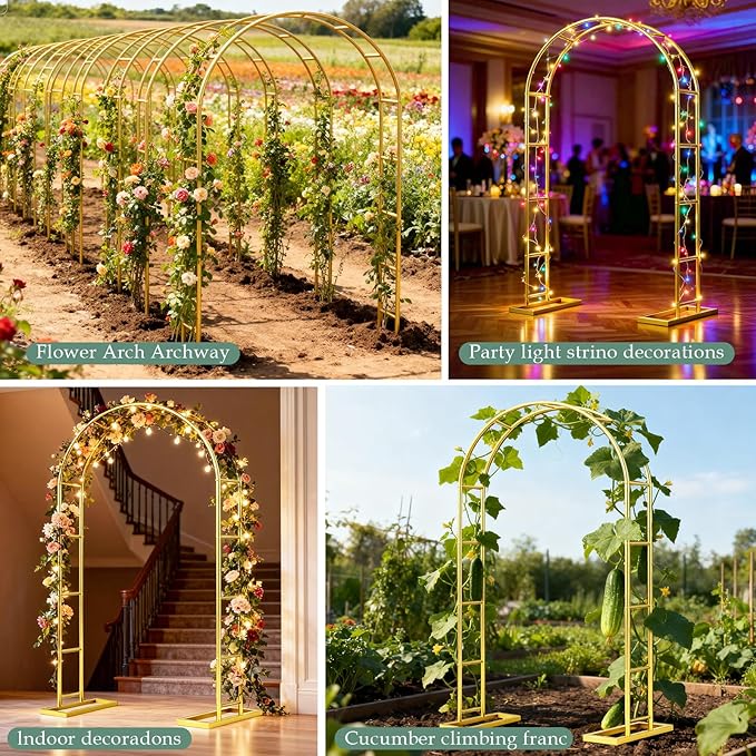 [Patent Applying] WellSign Balloon Arch Stand 7.2FTx4.3FT, Garden Arch Trellis for Climbing Plants Outdoor, Metal Pergola Arbors for Flower Arch Archway, Gold Wedding Arch for Party Decoration