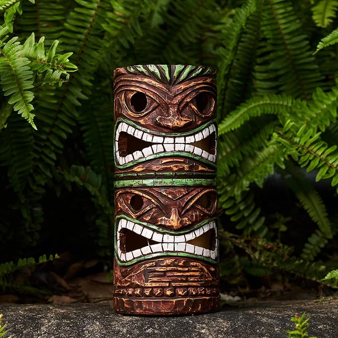 Solar Tiki Statue Outdoor Decor-Garden Large Tiki Statue-Solar Totem Pole Tiki Bar Decoration for Lawn Patio Yard,10 Inch Tall