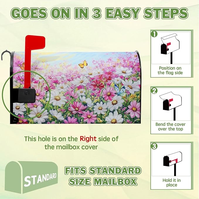 Pink Flower Mailbox Cover Summer Butterfly Mailbox Covers Magnetic Standard Size Spring Daisy Mail Box Wrap Colorful Floral Post Letter Box Cover 21x18 inch for Garden Farmhouse Outdoor Decoration