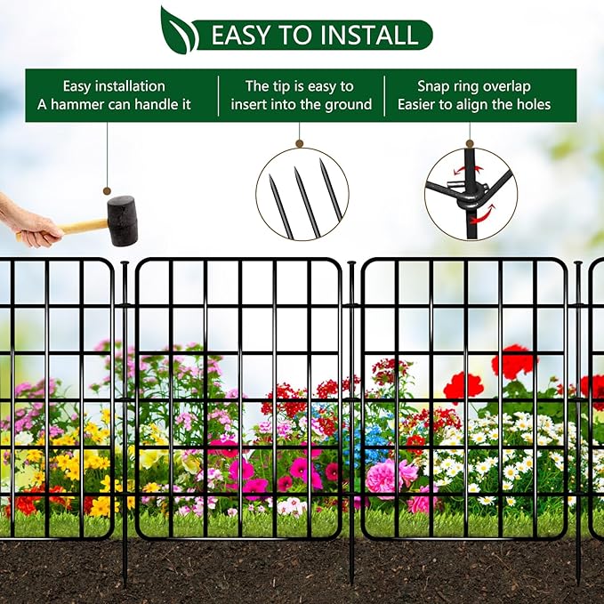 30ft x 22in Garden Fence Animal Barrier, 28 Panels No Dig Fence Border, Rustproof Metal Decorative Garden Fence with Ground Stake, Flower Bed Edging Border for Dog, Rabbit, Outdoor Yard Patio Decor