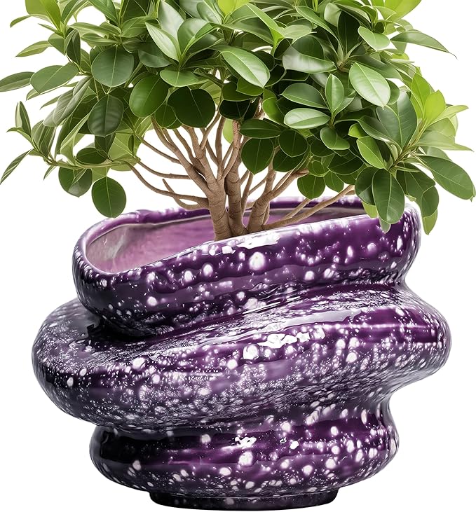 Ceramic Pots for Plants - 11 Inch Ceramic Plant Pots Indoor with Drainage Hole, Unique Planters for Indoor Outdoor Plants, Decorative Planter, Garden Room Decor, Housewarming Gifts, Purple