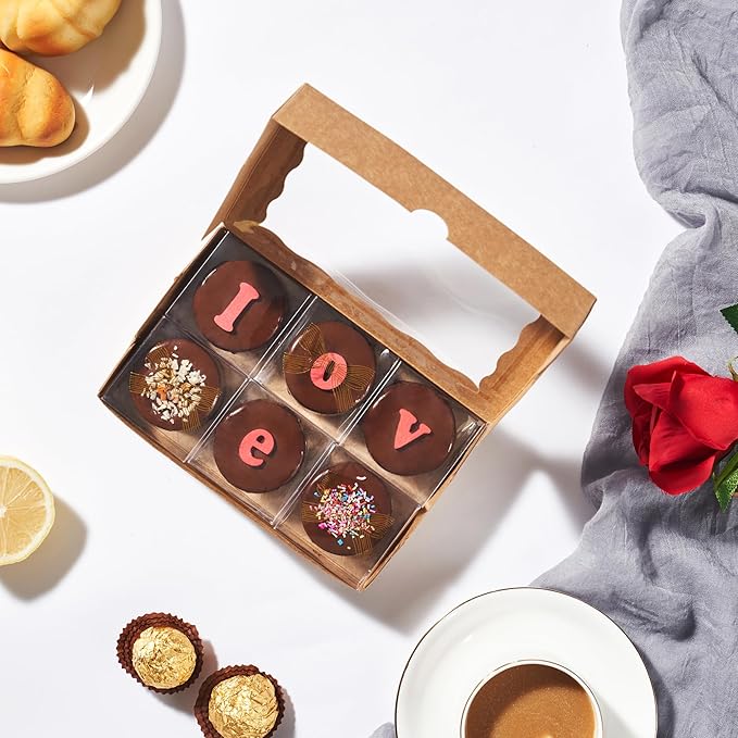 50pcs 7x4.33x1.5 Inch Brown Cookies Boxes with Window Bakery Boxes Cake Pop Boxes Chocolate Macaron Boxes Cakesickle Boxes Treat Boxes for Christmas Valentine's Father's Mother's Day